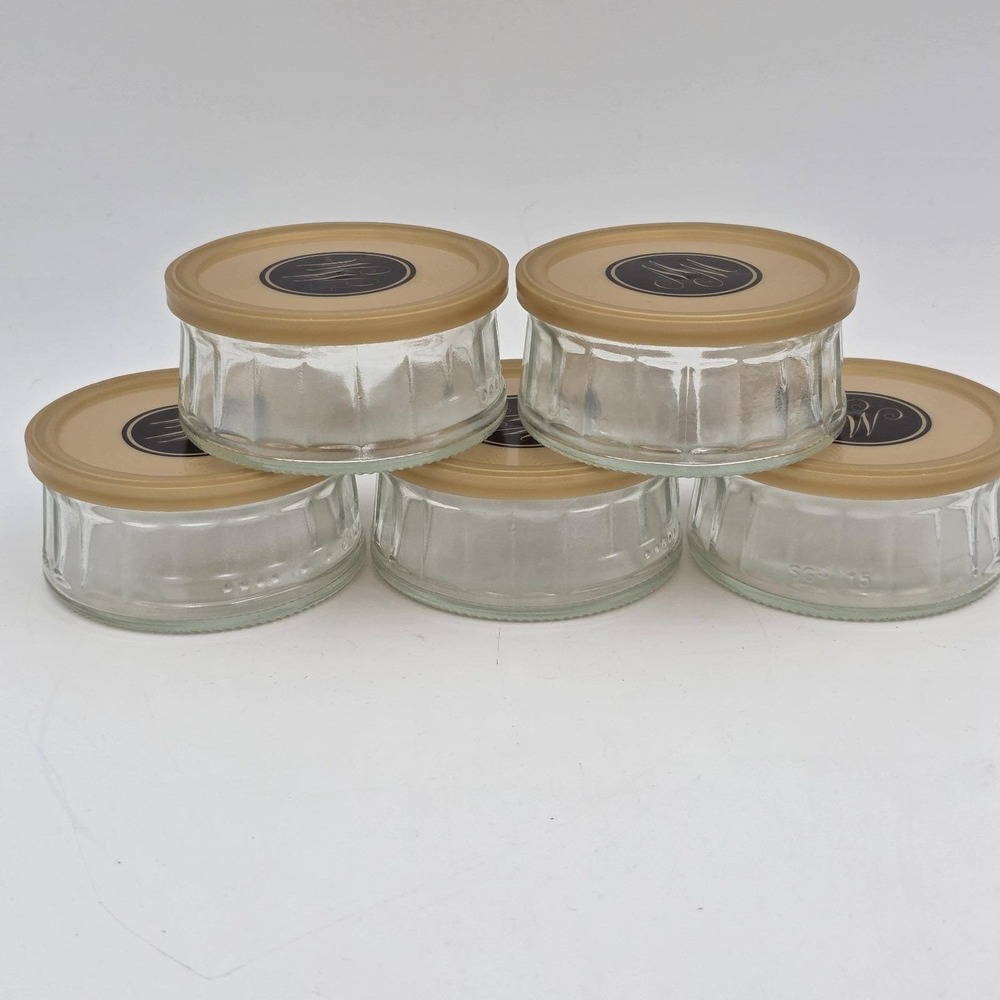 VTG Morris Moskowitz Clear Glass Vanity Glass Jars With Plastic Lids Set‎ Of 5